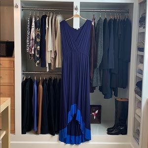 Boston Proper V-Neck Hi-Lo Navy Maxi Dress SZ S
